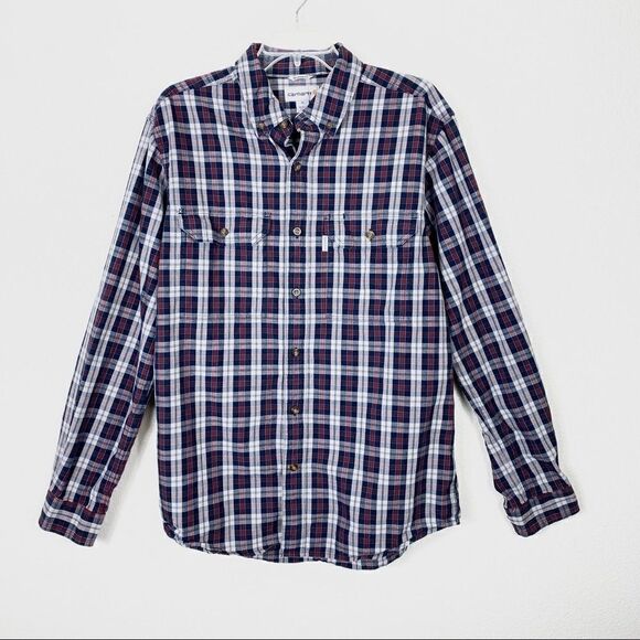 Carhartt Relaxed Fit Navy & Red Plaid Button Down Shirt - Picture 1 of 4